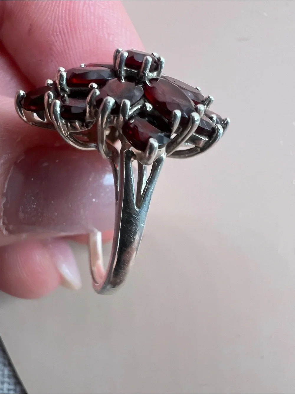 Sterling Silver Garnet Cluster Ring - Deep Red